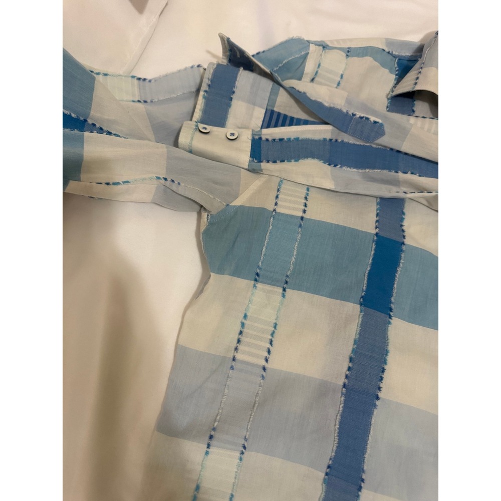 Haupt Germany Mens Blue White Check Textured Fashion Fit Button Down Shirt L - Picture 8 of 15
